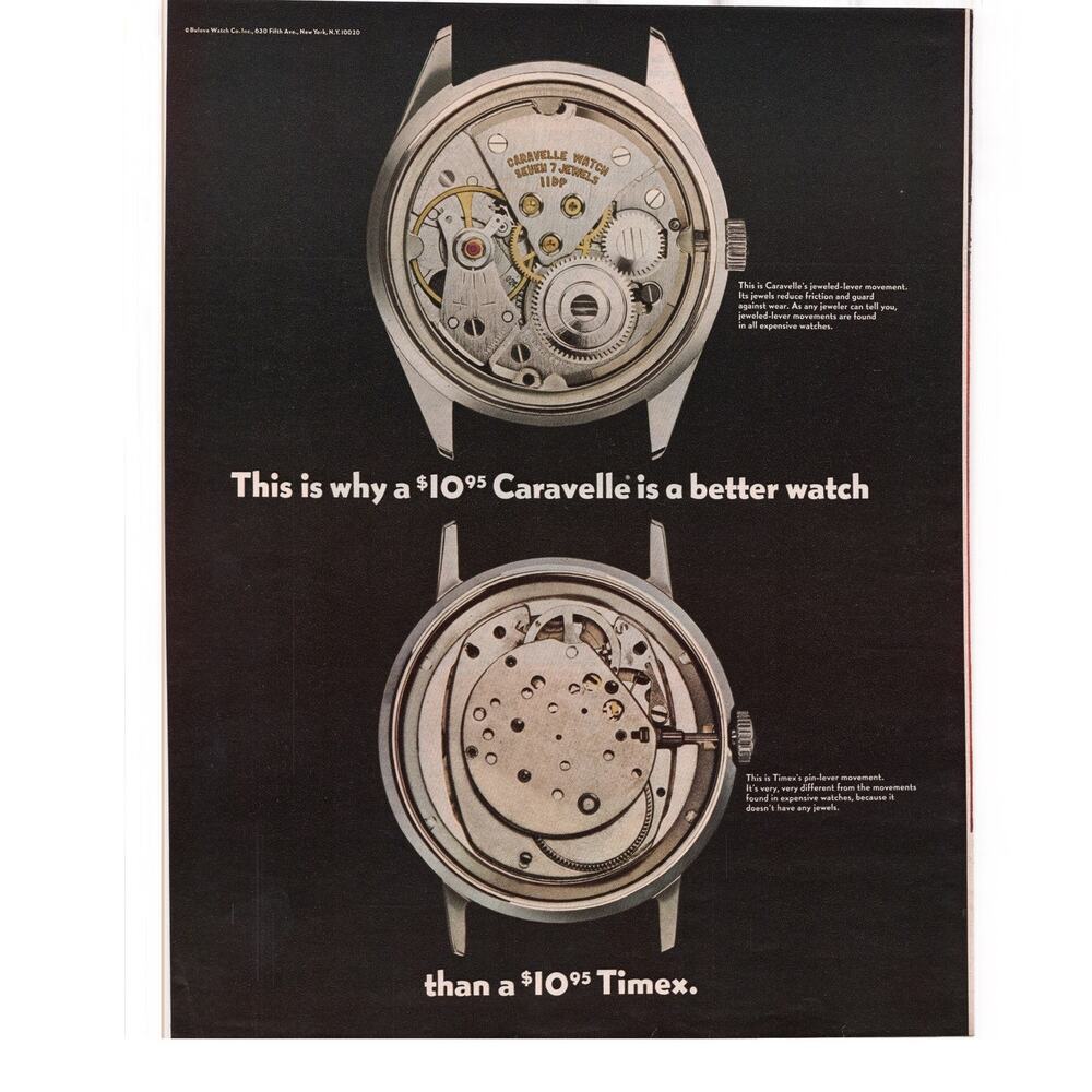 Bulova Caravelle Watch / De Beers Magazine Advertisement 1960s Jewelry Vintage